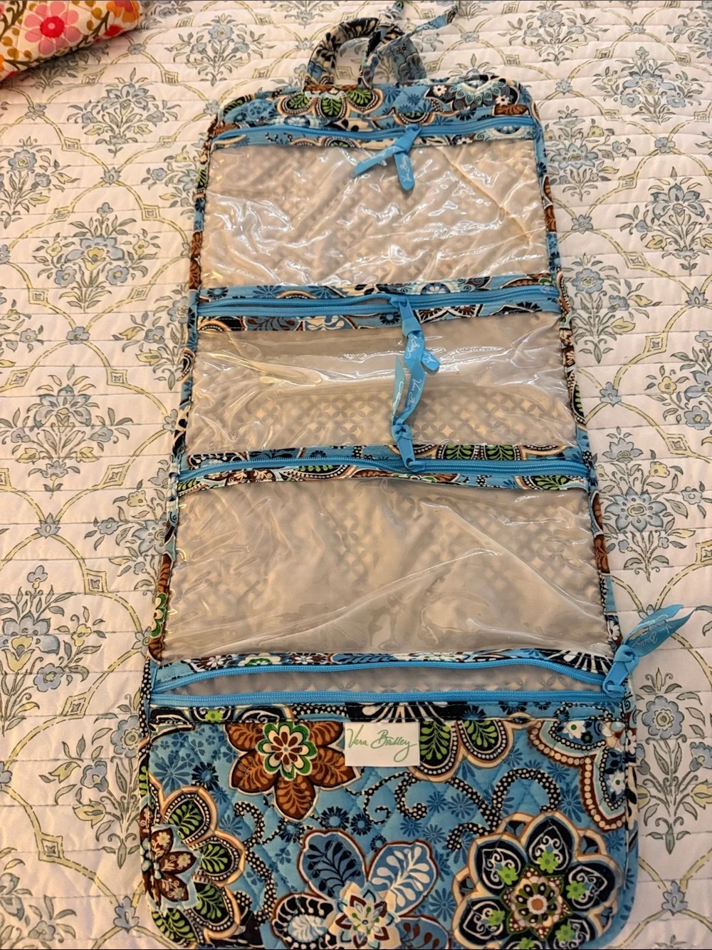 Vera Bradley Quilted Floral Tote Bag in Light Blue and Brown